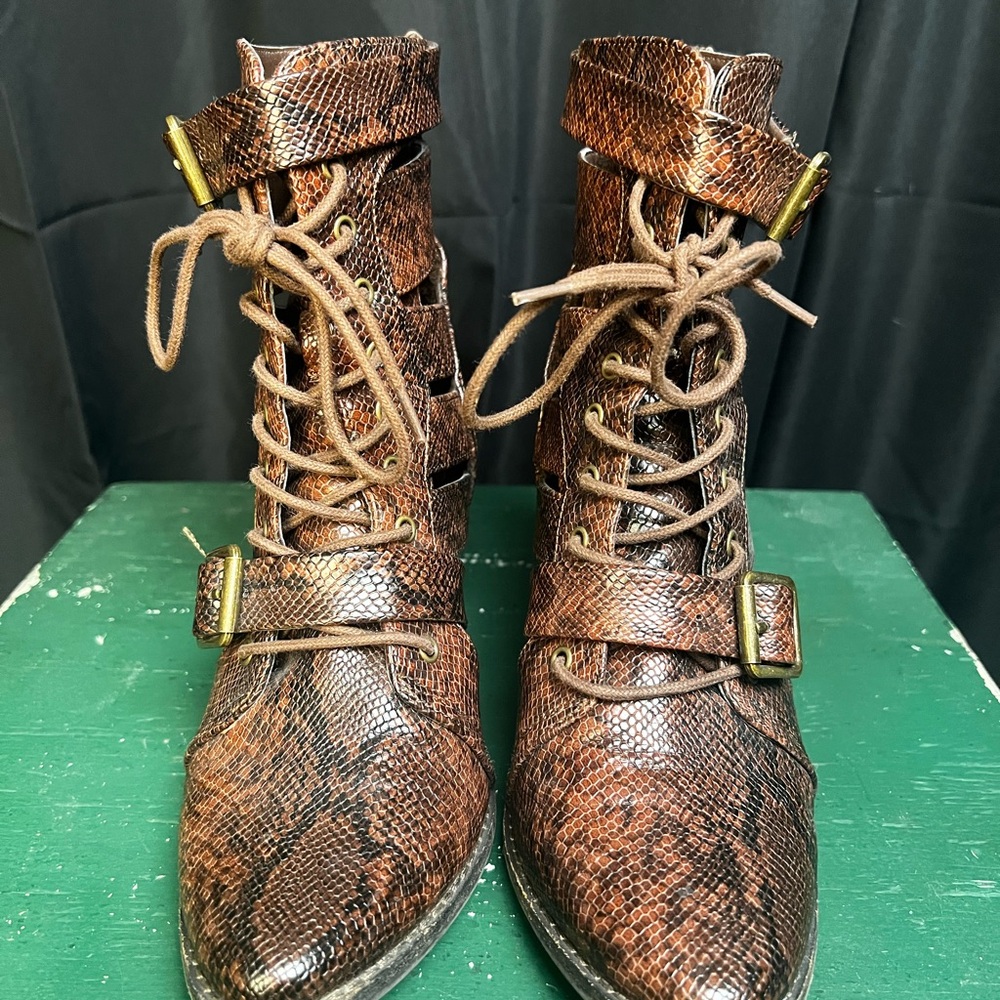 Matisse Brown Snakeskin Lace-Up Boots